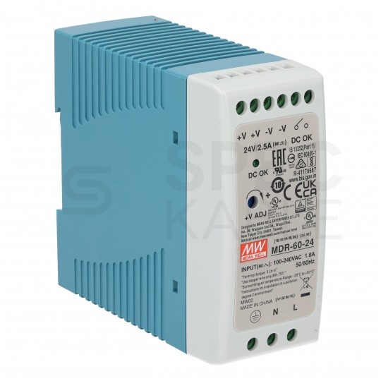 Zasilacz na szynę DIN 24V 2,5A 60W uniwersalny MDR Mean Well