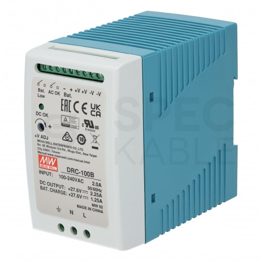 Zasilacz na szynę DIN 27,6V 3,5A 100W uniwersalny buforowy DRC Mean Well z wyjściem do ładowania akumulatora