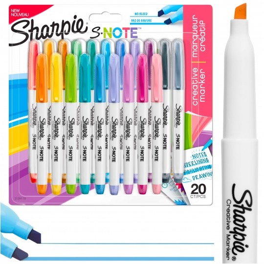 Zestaw 20 pastelowych zakreślaczy 2w1 Sharpie S-Note MIX kolorów (ścięta końcówka)