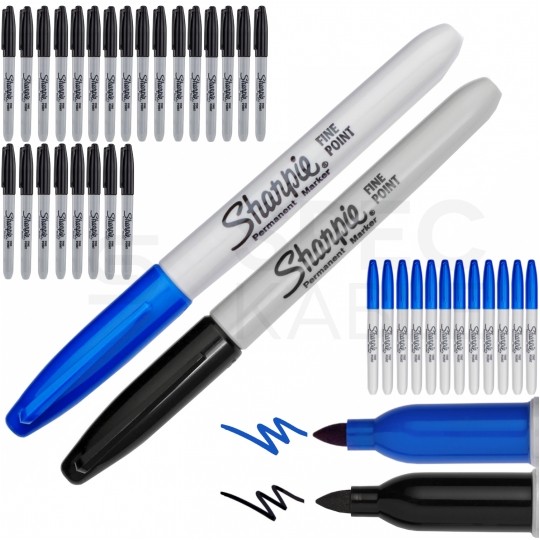 Zestaw 24 Markerów permanentnych Sharpie Fine czarny [S0810930] + gratis 12 Markerów niebieskich [S0810950] (końcówka 1,0mm)