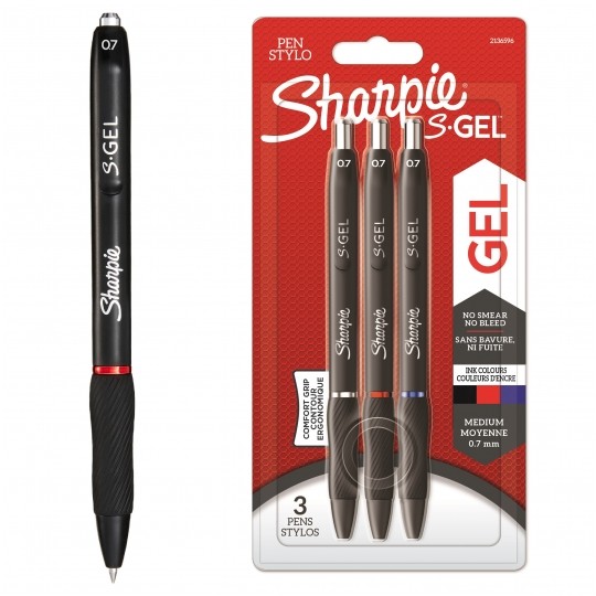 Zestaw 3 Długopisów żelowych Sharpie S-GEL MIX kolorów [czarny, niebieski, czerwony] (końcówka 0,7mm)