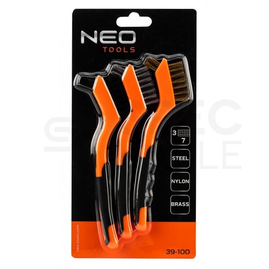 Zestaw 3x szczotka druciana do różnych zabrudzeń: stalowa, mosiężna, nylonowa NEO 39-100