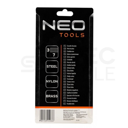 Zestaw 3x szczotka druciana do różnych zabrudzeń: stalowa, mosiężna, nylonowa NEO 39-100