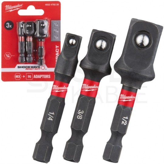 Zestaw adapterów do bitów, nasadek udarowych 1/2'' 1/4" 3/8" HEX MILWAUKEE