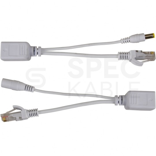 Zestaw adapterów P-POE1 RJ45 kat.5e do zasilania kamery IP PoE za pomocą skrętki LAN (RJ45 RJ45 + DC) Pulsar