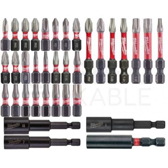 Zestaw bitów udarowych 35szt. z uchwytem do bitów w kasecie i nasadkami sześciokątnymi Shockwave Impact Duty MILWAUKEE