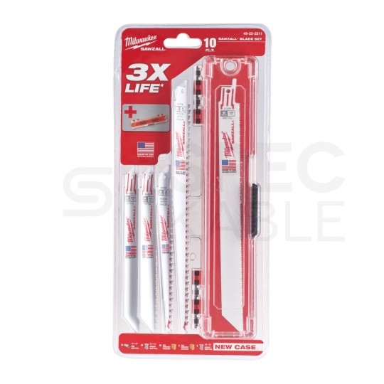 Zestaw brzeszczotów do piły szablastej 10 sztuk: 7x do metalu + 3x do drewna z gwoździami + Box Sawzall MILWAUKEE