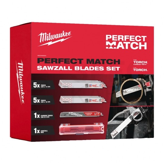 Zestaw brzeszczotów do piły szablastej 12 sztuk: 11x do metalu + 1x do żeliwa + Box Sawzall PERFECT MATCH MILWAUKEE
