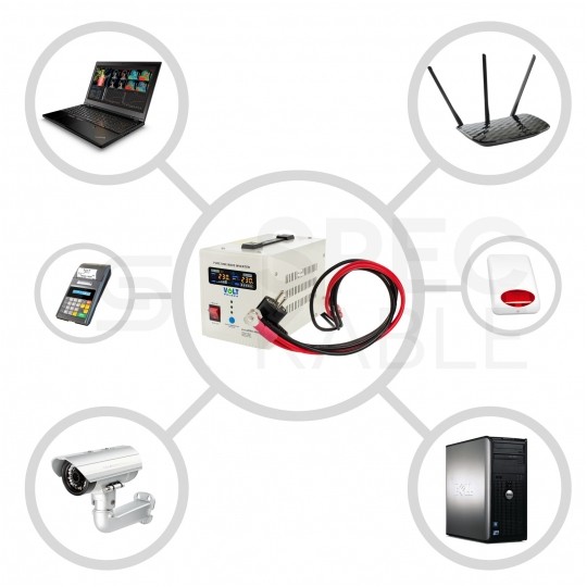 Zestaw do awaryjnego zasilania pieca CO, pompy itp. Komplet Zasilacz awaryjny UPS SINUS PRO E 12V 800VA + Akumulator AGM 100Ah VOLT