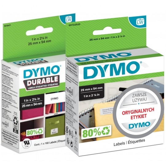 Zestaw Etykiety adresowe DYMO LW 25x54mm białe papierowe [11352 / S0722520] 3 rolki x 500szt. + GRATIS Etykiety odporne LW Durable 25x54mm [2112283] 1 rolka x 160szt.