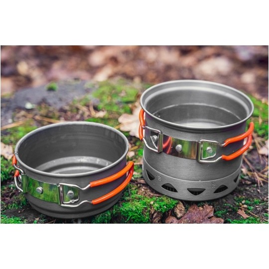 Zestaw garnków turystycznych 2w1 z radiatorem na kamping NEO 63-144