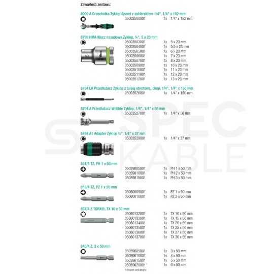 Zestaw grzechotka 1/4 z nasadkami metrycznymi i bitami w etui tekstylnym Zyklop Speed WERA
