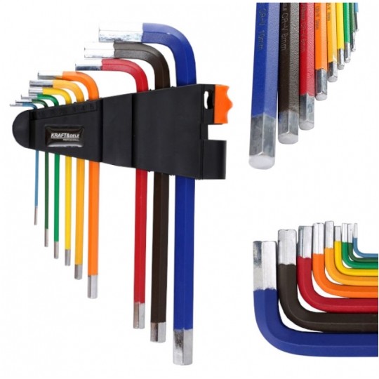Zestaw kluczy imbusowych, kolorowych 1,5-10mm 9szt Kraft&Dele