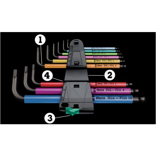 Zestaw kluczy imbusowych trzpieniowych z kulką 9szt 1,5-10 Hex-Plus kolor WERA