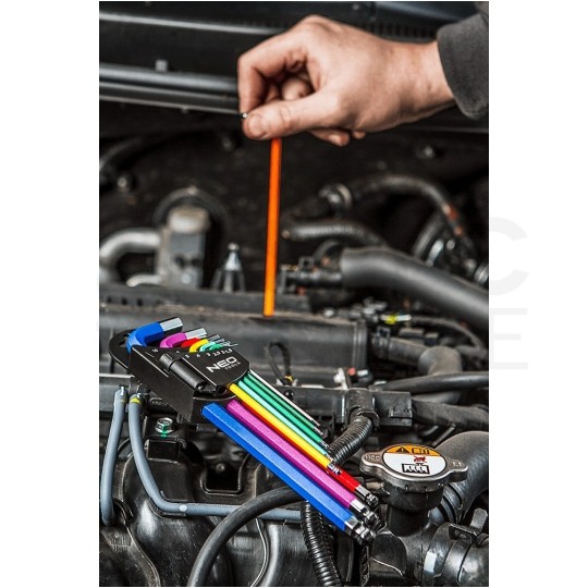 Zestaw kluczy imbusowych z kulką 1,5-10mm wielokolorowe 9szt w etui NEO 09-512