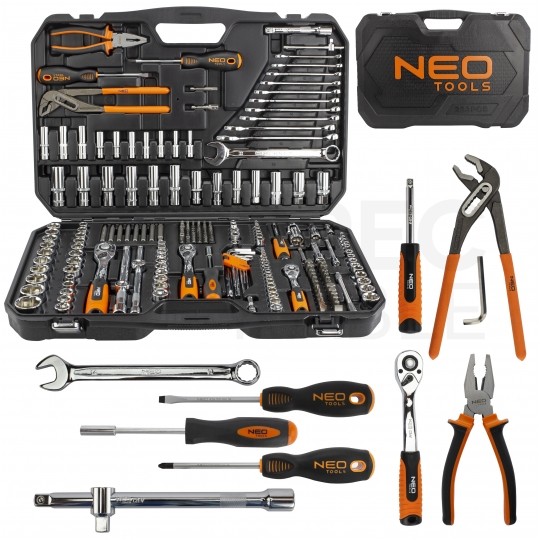 08-681 NEO TOOLS Werkzeug-Set Anzahl Werkzeuge: 233, Schlüsselweite:  3.5,4,4.5,5,5.5,6, 6.5,7,8,9,10,11,12, 13,14,15,16,17,18,  19,20,21,22,23,24, 27,30,32 mm, E4,E5,E6,E7,E8, E10,E11,E12,E14,  E16,E18,E20,E22,E24, Maße Antriebsvierkant: 12,5 (1/2), 10