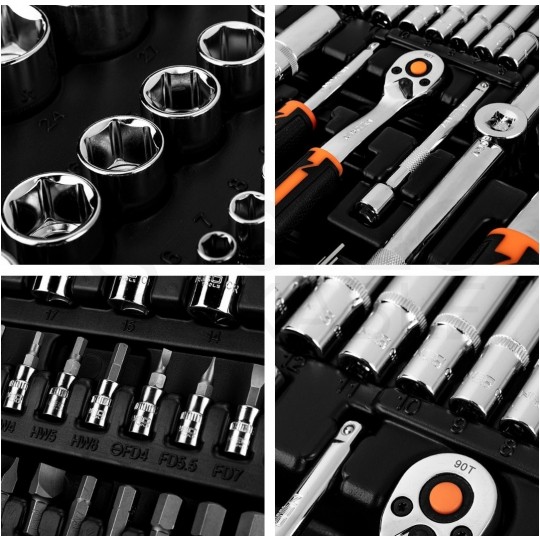 Zestaw kluczy nasadowych 1/2" i 1/4", bitów oraz akcesoriów 110 elementów w walizce NEO 10-066