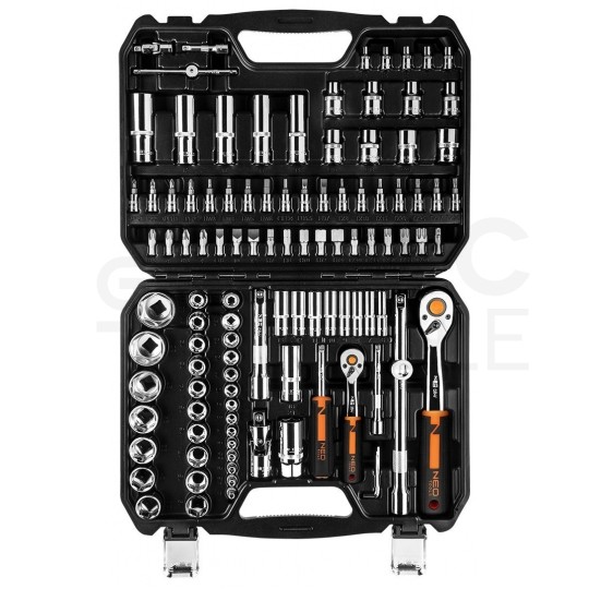 Zestaw kluczy nasadowych 1/2" i 1/4", bitów oraz akcesoriów 110 elementów w walizce NEO 10-066