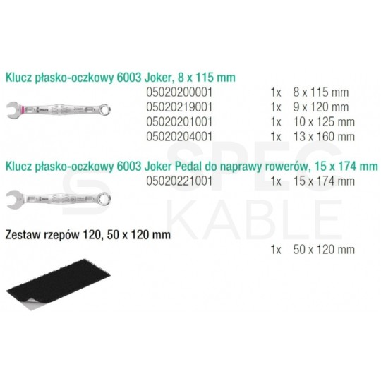 Zestaw kluczy rowerowych płaskich w rozmiarach od 8mm do 15mm w etui 5 elementów Bicycle Set 10 WERA