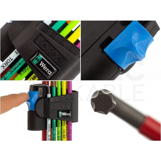 Zestaw kluczy torx trzpieniowych długich z funkcją przytrzymywania 9szt 8-40 kolor HF WERA