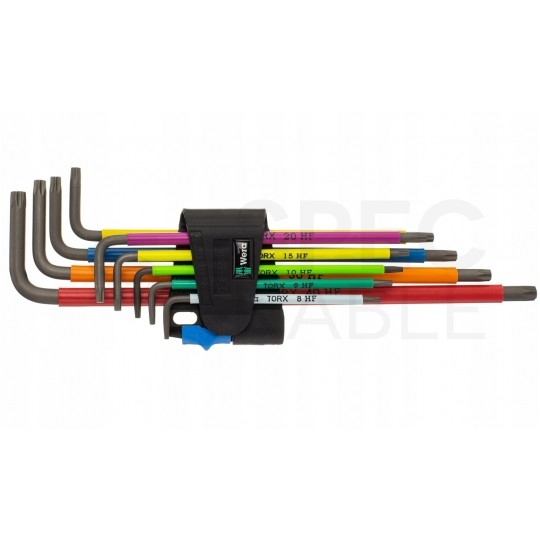 Zestaw kluczy torx trzpieniowych długich z funkcją przytrzymywania 9szt 8-40 kolor HF WERA