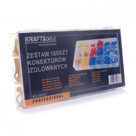 Zestaw końcówek konektorów elektrycznych izolowanych w organizerze 160szt Kraft&Dele