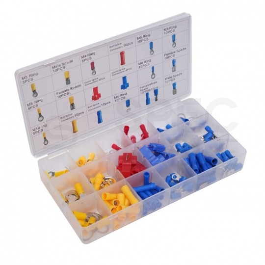 Zestaw końcówek konektorów elektrycznych izolowanych w organizerze 160szt Kraft&Dele