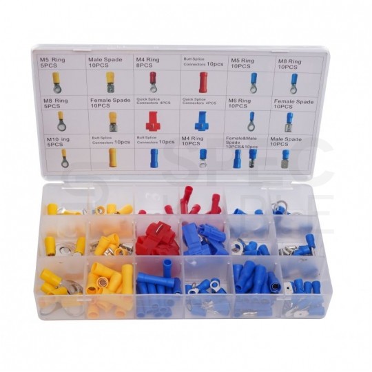 Zestaw końcówek konektorów elektrycznych izolowanych w organizerze 160szt Kraft&Dele