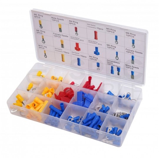 Zestaw końcówek konektorów elektrycznych izolowanych w organizerze 160szt Kraft&Dele