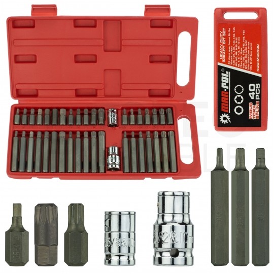 Zestaw końcówek wkrętakowych (torx, imbus, spline) 40 elementów + walizka MAR-POL