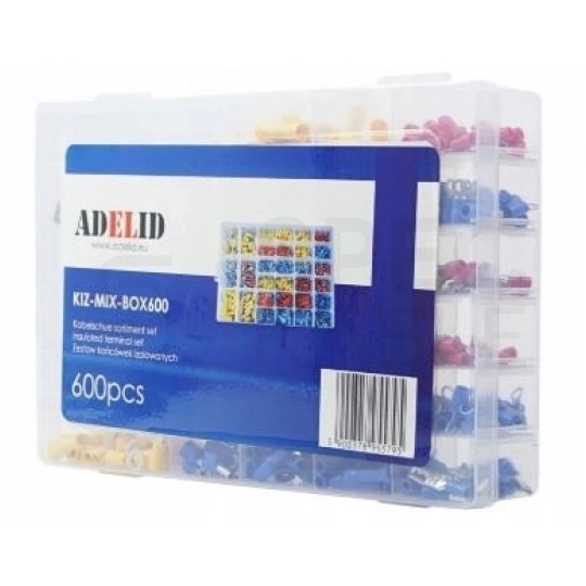 Zestaw konektorów izolowanych 0,5-6,0mm2 MIX końcówek kablowych ADELID 600szt w pudełku