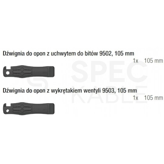 Zestaw łyżek rowerowych do opon z uchwytem do bitów i wykrętakiem wentyli 2szt Bicycle Set 13 WERA