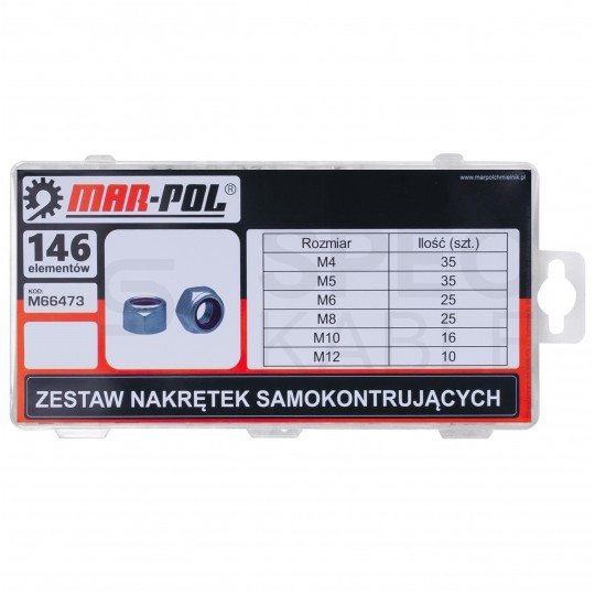 Zestaw nakrętek samokontrujących 146szt. MAR-POL