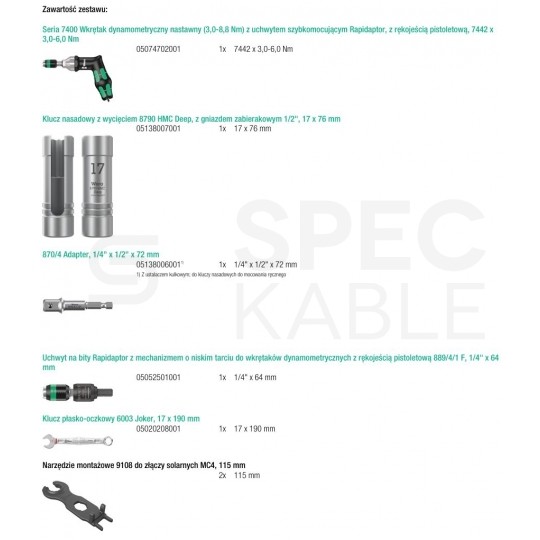 Zestaw narzędzi do instalacji PV + etui WERA (wkrętak + klucze MC4 + klucz oczkowy + nasadowy + adapter + uchwyt do bitów)