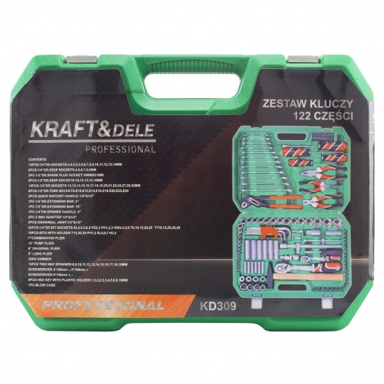 Zestaw narzędzi i kluczy warsztatowych 122 elementy Kraft&Dale KD309 + walizka