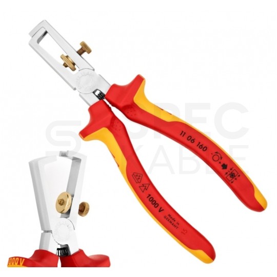 Zestaw narzędzi izolowanych VDE 1kV dla elektryka (Szczypce boczne tnące 200mm + Szczypce wydłużne półokrągłe 200mm + Szczypce do ściągania izolacji 160mm) KNIPEX 00 31 30 BK V03