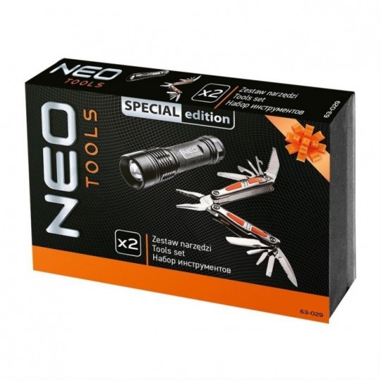 Zestaw narzędzi podręcznych Multitool 11w1 + Latarka NEO 63-029 Komplet 2 elementów + pudełko