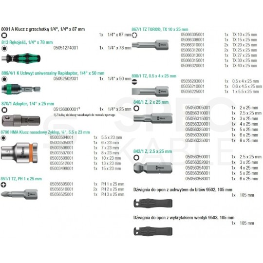 Zestaw narzędzi rowerowych bitów z nasadkami i grzechotką z etui 39 elementów + 2 łyzki do opon Bicycle Set 3 WERA