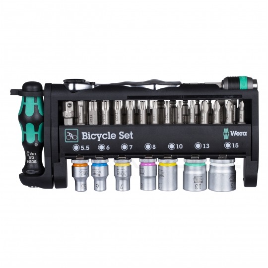Zestaw narzędzi rowerowych bitów z nasadkami i grzechotką z etui 39 elementów + 2 łyzki do opon Bicycle Set 3 WERA