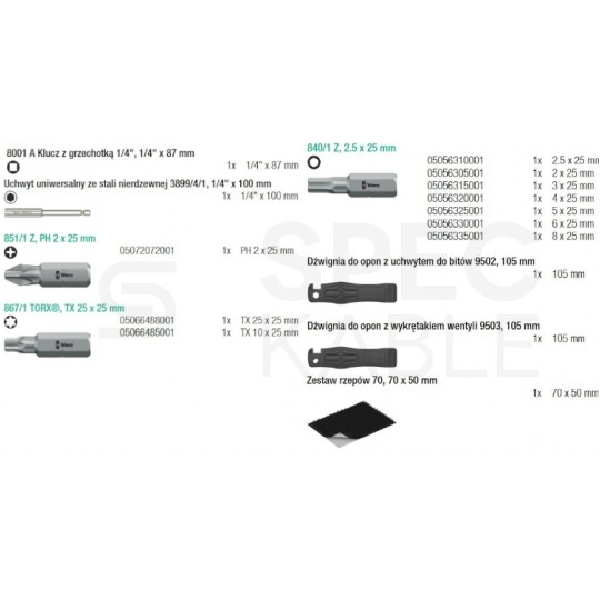 Zestaw narzędzi rowerowych wkrętaków wielofunkcyjnych z etui 12 elementów + 2 łyżki do opon Bicycle Set 1 WERA