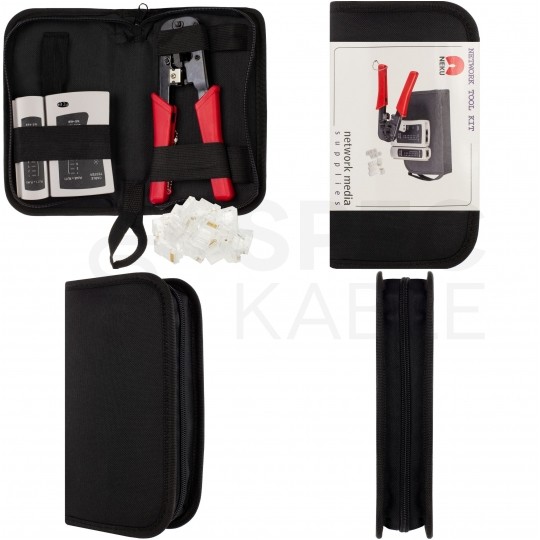 Zestaw narzędzi sieciowych Tester kabli LAN Zaciskarka RJ45 Komplet 3 elementów + etui NEKU