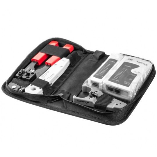 Zestaw narzędzi sieciowych Tester kabli LAN Zaciskarka RJ45 Komplet 4 elementów + etui LANBERG