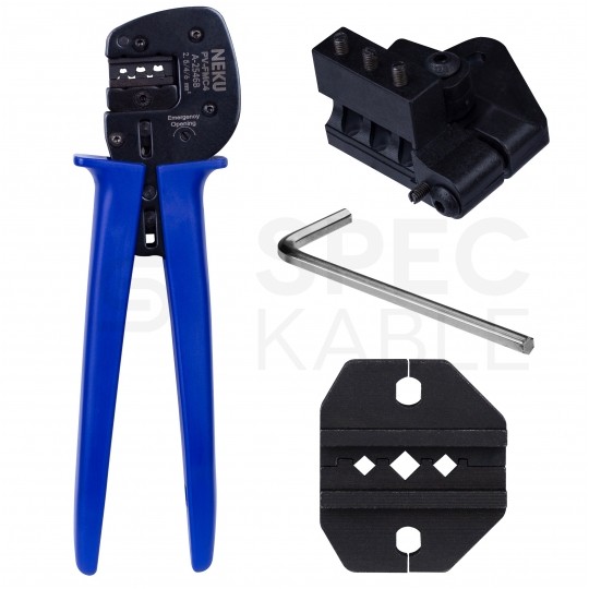 Zestaw narzędzi solarnych MC4 PV 11w1 + etui NEKU (ściągacz izolacji + zaciskarka MC4 z pozycjonerem + klucze + nożyce + 2 wkrętaki + konektory)