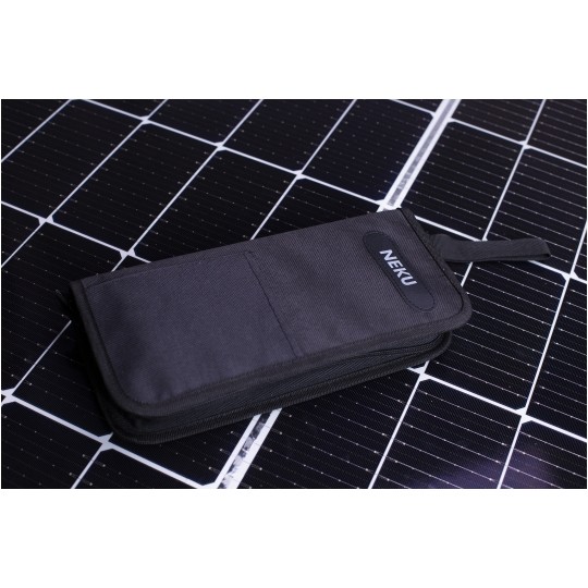 Zestaw narzędzi solarnych MC4 PV 11w1 + etui NEKU (ściągacz izolacji + zaciskarka MC4 z pozycjonerem + klucze + nożyce + 2 wkrętaki + konektory)