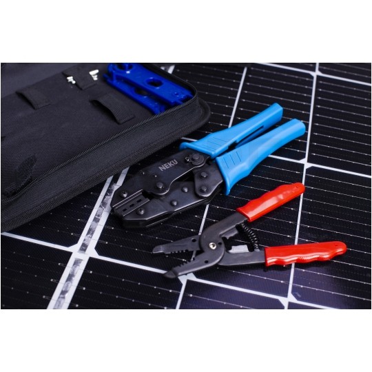 Zestaw narzędzi solarnych MC4 PV 7w1 + etui NEKU (ściągacz izolacji + zaciskarka MC4 + klucze + konektory)