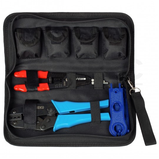 Zestaw narzędzi solarnych MC4 PV 7w1 + etui NEKU (ściągacz izolacji + zaciskarka MC4 + klucze + konektory)