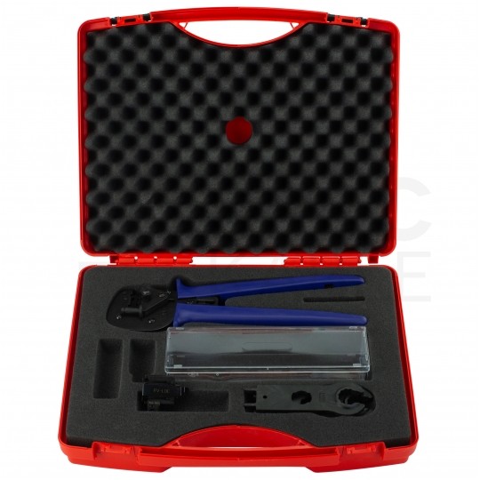 Zestaw narzędzi solarnych MC4 PV Staubli Multi-Contact + walizka (zaciskarka MC4 z pozycjonerem + klucze + plastikowe pudełko)
