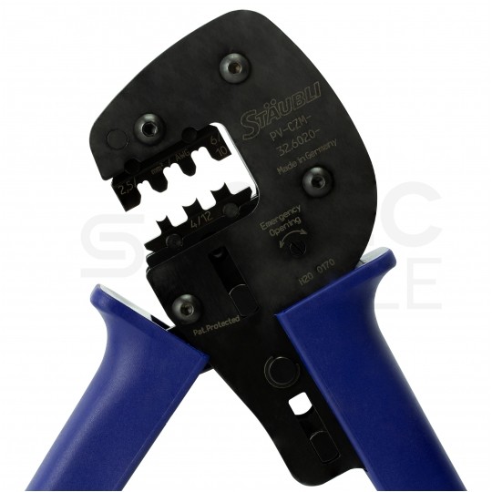 Zestaw narzędzi solarnych MC4 PV Staubli Multi-Contact + walizka (zaciskarka MC4 z pozycjonerem + klucze + plastikowe pudełko)