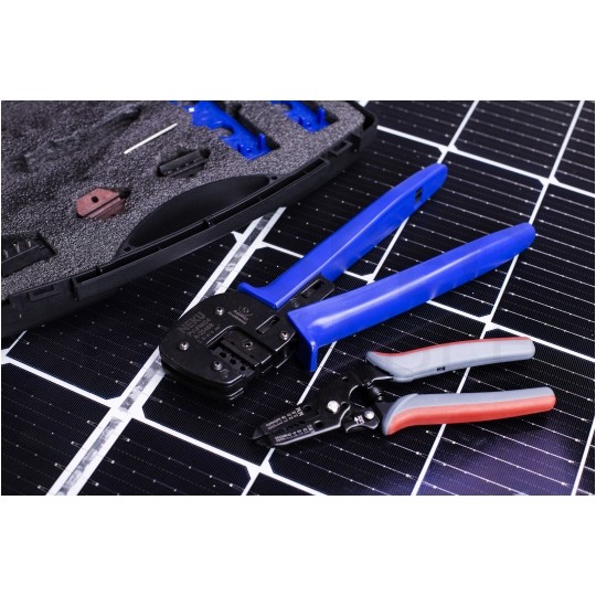 Zestaw narzędzi solarnych MC4 PV + walizka NEKU (ściągacz izolacji + zaciskarka MC4 z pozycjonerem + klucze)