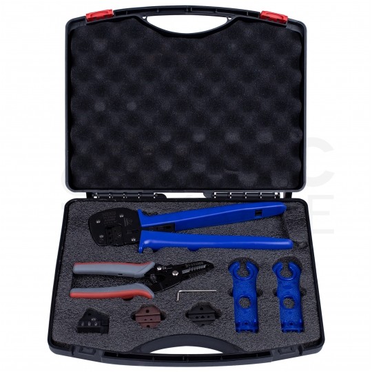 Zestaw narzędzi solarnych MC4 PV + walizka NEKU (ściągacz izolacji + zaciskarka MC4 z pozycjonerem + klucze)